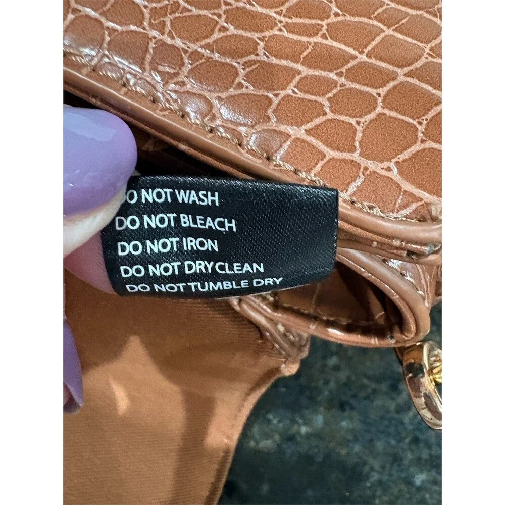 Like Dreams Satchel Handbag Womens Tan Croc Embossed Gold Chain Detail